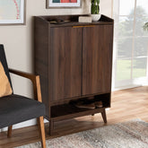 Lena Mid-Century Modern Walnut Brown Finished 5-Shelf Wood Entryway Shoe Cabinet